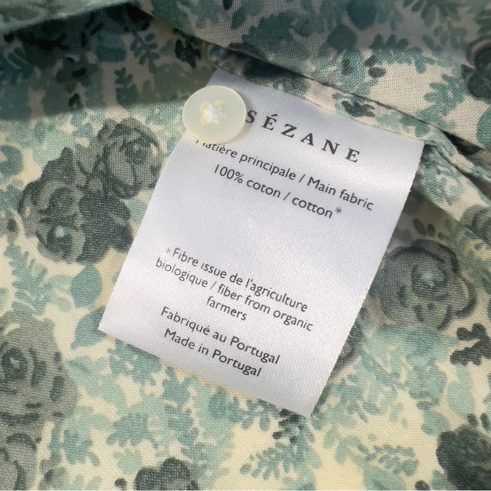 Sezane Green Floral Cotton Blouse Top Size 36 US 4 - Picture 8 of 12